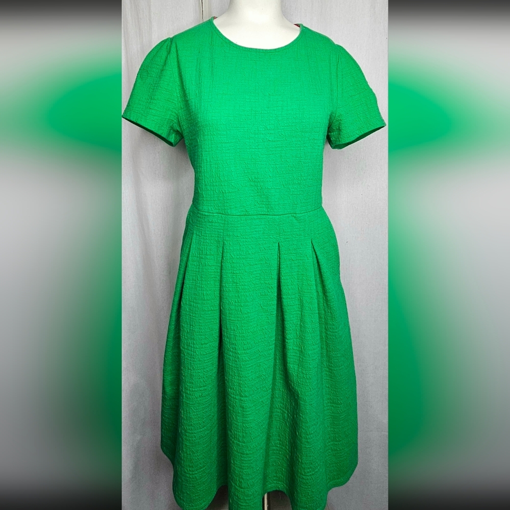 Draper James RSVP Green Textured Knit Dress Puff Sleeve Pockets Size M NWOT